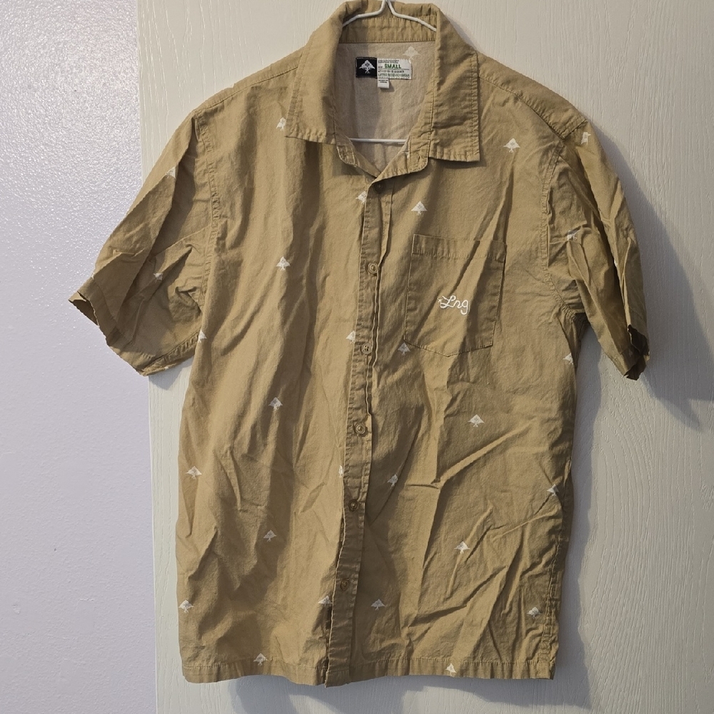 LRG Men's Casual Tan Button Down Shirt